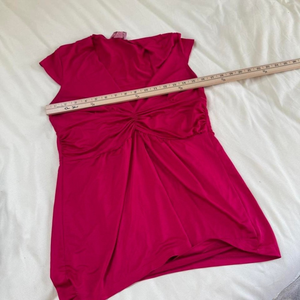 pink fairy top  Y2K hot pink ruched v neck top k mode size large - Picture 4 of 7